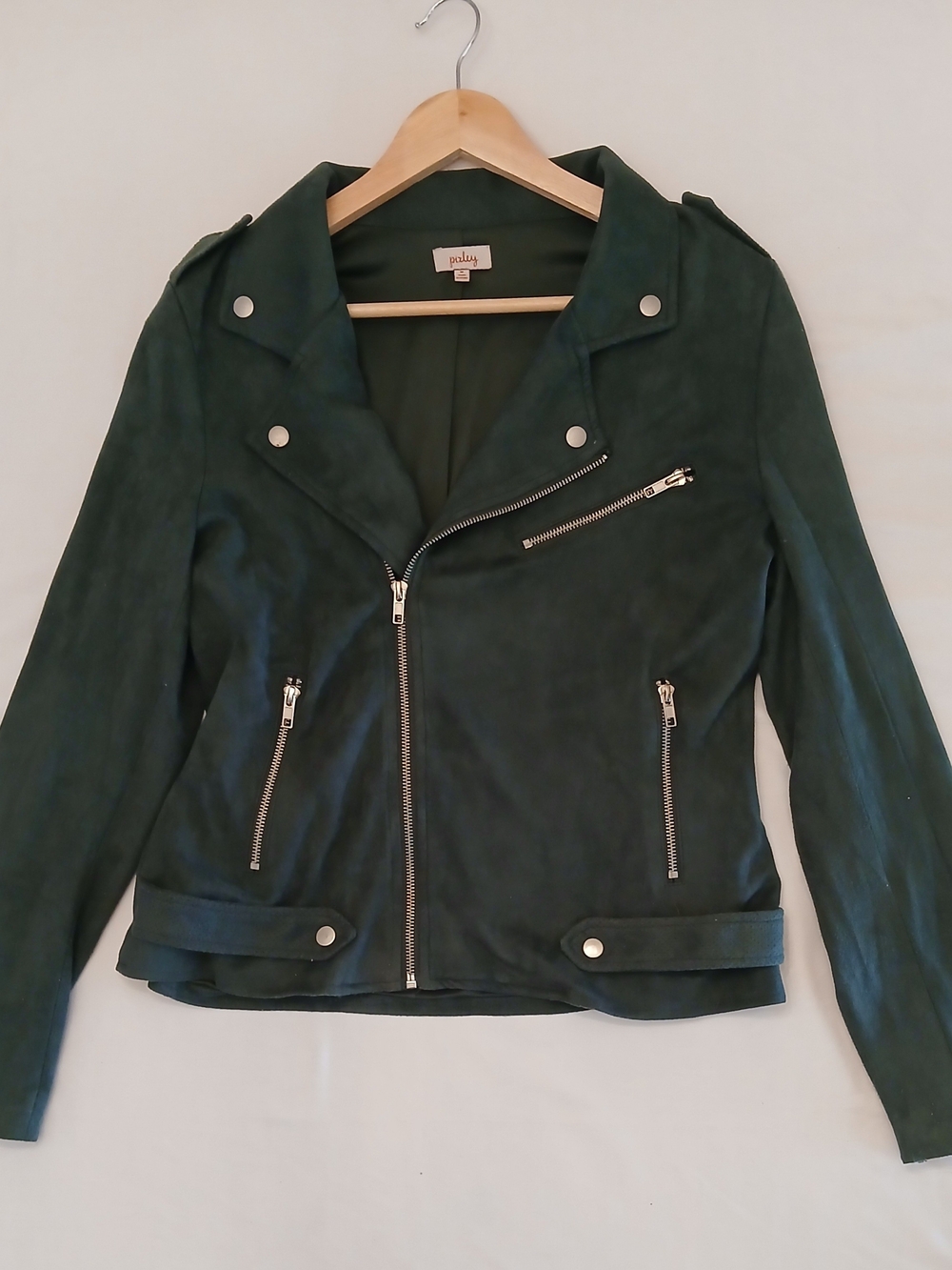 PIXLEY Dark Green Faux Suede Asymmetrical Moto Jacket M